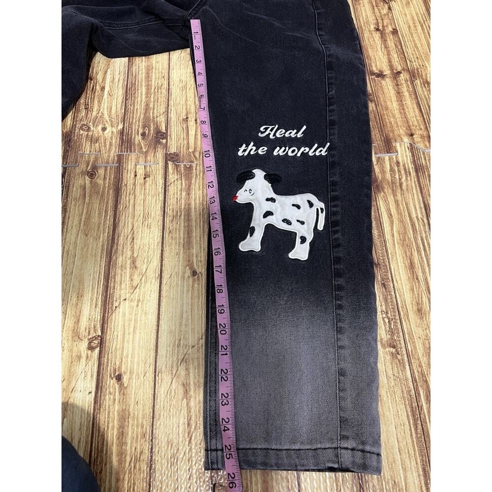 Universer Studio Black Jeans Women’s “heal The World” Dog Graphic Size Medium - Picture 6 of 11